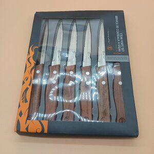 Grillwear by Outset Steak Knife Set of 6 Serrated Knives w/ Rosewood Handles